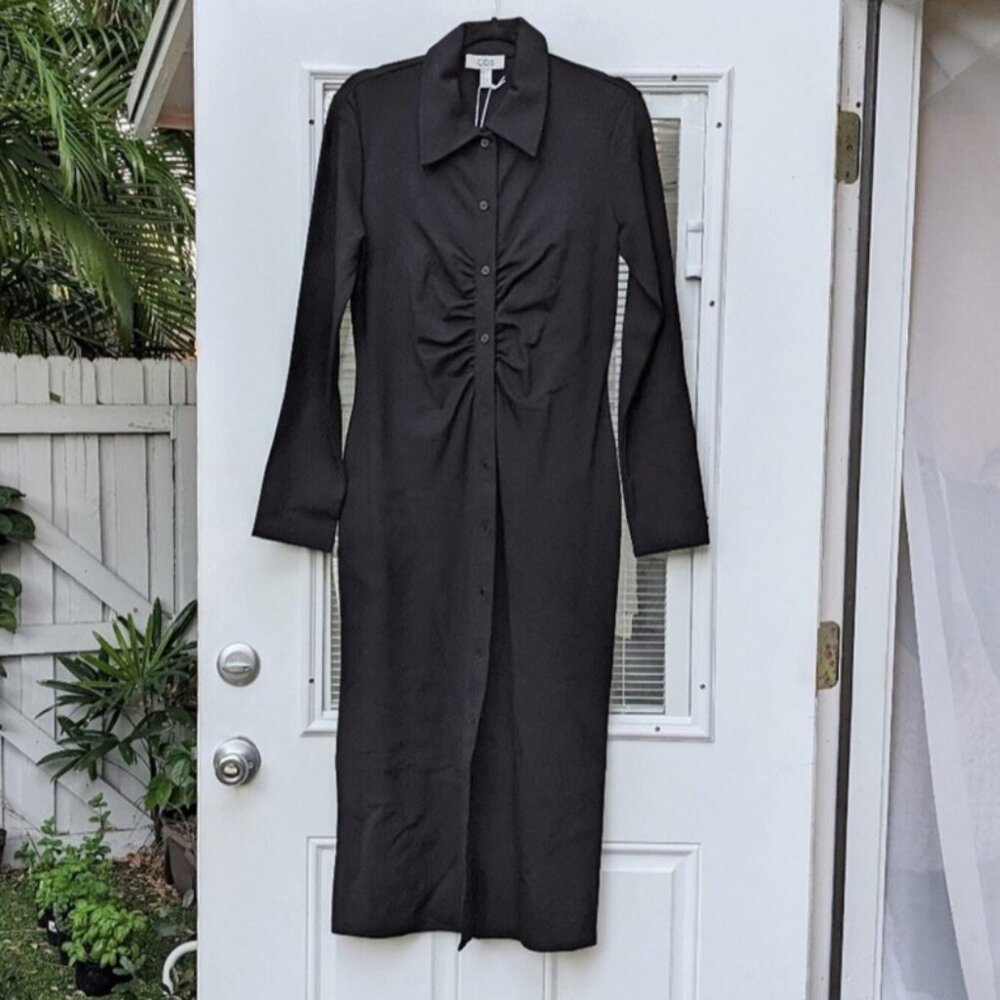 COS long sleeve maxi dress ruched button up - size M - excellent condition